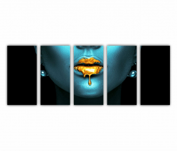 Set 5 Tablouri Multicanvas GOLD FASHION negru albastru auriu Femei cu Machiaj Auriu 37 0639 200X80 cm 