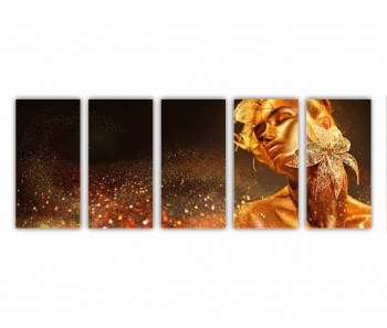 Set 5 Tablouri Multicanvas GOLD FASHION negru auriu Femei cu Machiaj Auriu 33 0580 200X80 cm 