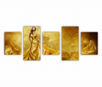 Set 5 Tablouri Multicanvas GOLD FASHION Rochie Aurie 0578 150X60 cm