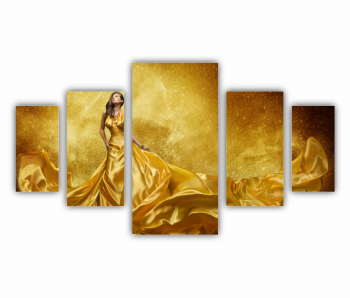 Set 5 Tablouri Multicanvas GOLD FASHION Rochie Aurie 0578 200X120 cm 