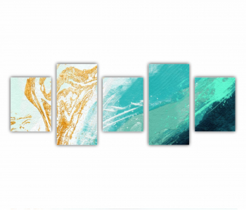 Set 5 Tablouri Multicanvas Ilustratie 3D a scenei de la malul marii cu nisip si apa 0774 150X60 cm