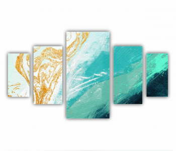 Set 5 Tablouri Multicanvas Ilustratie 3D a scenei de la malul marii cu nisip si apa 0774 200X120 cm 