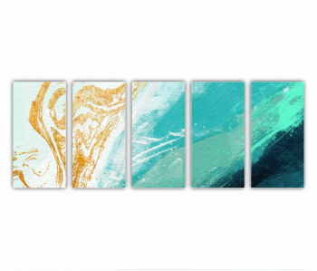 Set 5 Tablouri Multicanvas Ilustratie 3D a scenei de la malul marii cu nisip si apa 0774 200X80 cm 