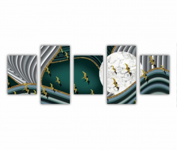 Set 5 Tablouri Multicanvas Ilustratie 3D a stolului de pasari care zboara pe cer 0737 150X60 cm 