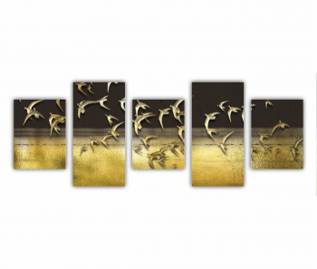 Set 5 Tablouri Multicanvas Ilustratie 3D a stolului de pasari care zboara pe cer 0739 150X60 cm 