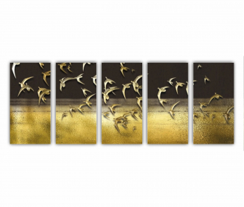 Set 5 Tablouri Multicanvas Ilustratie 3D a stolului de pasari care zboara pe cer 0739 200X80 cm 