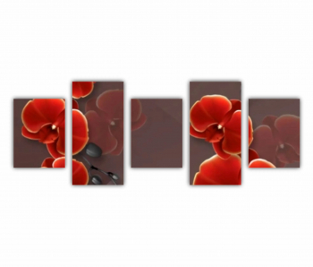 Set 5 Tablouri Multicanvas Ilustratie geometrica 3D si floare rosie stralucitoare 0697 150X60 cm 