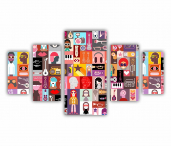 Set 5 Tablouri Multicanvas ilustratie vector 14 0218 200X120 cm 