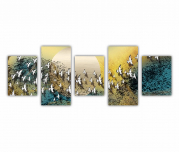 Set 5 Tablouri Multicanvas Pasari care zboara peste luna - arta abstracta 0775 150X60 cm