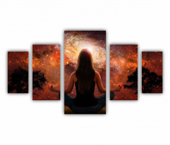 Set 5 Tablouri Multicanvas Silueta omului cu univers 0306 200X120 cm 