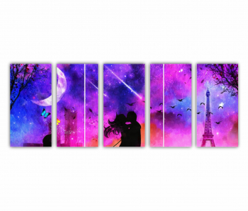 Set 5 Tablouri Multicanvas Un cuplu minunat care se saruta pe langa Turnul Eiffel 0802 200X80 cm 
