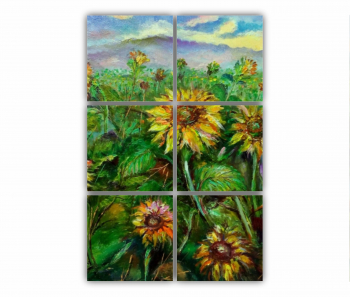 Set 6 Tablouri Multicanvas Camp de floarea soarelui 1 0071 80X120 cm 