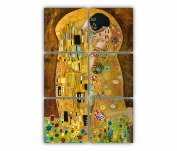 Set 6 Tablouri Multicanvas Cuplu care se saruta pe fundal lui Gustav Klimt 0821 80X120 cm 