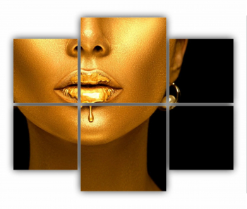 Set 6 Tablouri Multicanvas Femei in machiaj auriu 0557 100X80 cm 