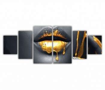 Set 6 Tablouri Multicanvas Femei in machiaj auriu - Lips golden 0545 200X80 cm 
