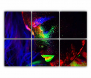 Set 6 Tablouri Multicanvas Femeie frumoasa par albastru si buze verzi in lumina neonului 4 0592 120X80 cm 