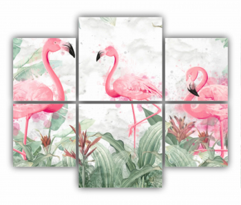 Set 6 Tablouri Multicanvas Flamingo roz 0399 100X80 cm 