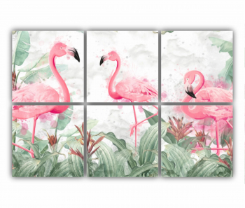 Set 6 Tablouri Multicanvas Flamingo roz 0399 120X80 cm 