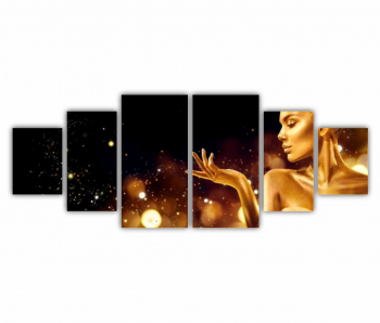 Set 6 Tablouri Multicanvas GOLD FASHION - negru auriu - Craciun Fericit - Femei cu Machiaj Auriu 18 0563 200X80 cm 