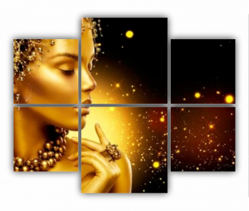 Set 6 Tablouri Multicanvas GOLD FASHION negru auriu Femei cu Machiaj Auriu 21 0566 100X80 cm