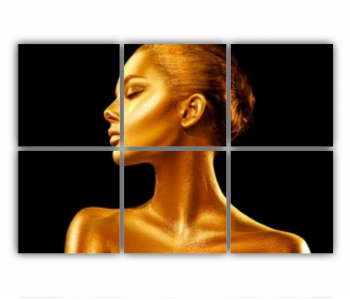 Set 6 Tablouri Multicanvas GOLD FASHION negru auriu Femei cu Machiaj Auriu 29 0574 120X80 cm 