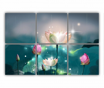 Set 6 Tablouri Multicanvas Ilustratie 3D a florilor de lotus 0691 120X80 cm 