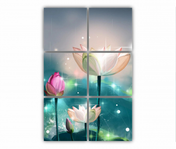 Set 6 Tablouri Multicanvas Ilustratie 3D a florilor de lotus 0691 80X120 cm 