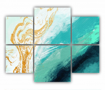 Set 6 Tablouri Multicanvas Ilustratie 3D a scenei de la malul marii cu nisip si apa 0774 100X80 cm 