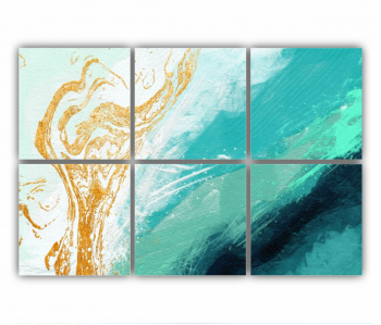 Set 6 Tablouri Multicanvas Ilustratie 3D a scenei de la malul marii cu nisip si apa 0774 120X80 cm 