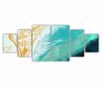 Set 6 Tablouri Multicanvas Ilustratie 3D a scenei de la malul marii cu nisip si apa 0774 200X80 cm 