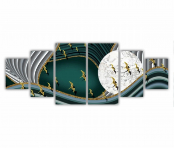 Set 6 Tablouri Multicanvas Ilustratie 3D a stolului de pasari care zboara pe cer 0737 200X80 cm 