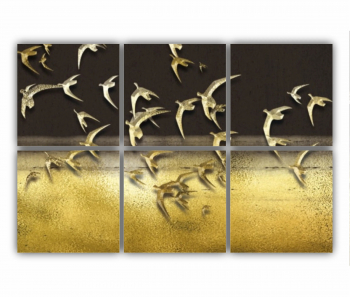 Set 6 Tablouri Multicanvas Ilustratie 3D a stolului de pasari care zboara pe cer 0739 120X80 cm 