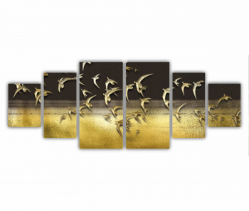 Set 6 Tablouri Multicanvas Ilustratie 3D a stolului de pasari care zboara pe cer 0739 200X80 cm