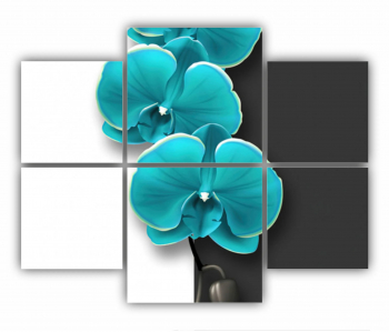 Set 6 Tablouri Multicanvas Ilustratie geometrica 3d si floare albastra 0694 100X80 cm 
