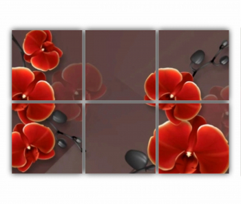 Set 6 Tablouri Multicanvas Ilustratie geometrica 3D si floare rosie stralucitoare 0697 120X80 cm 