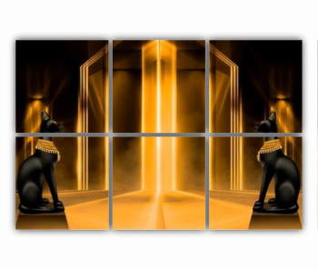 Set 6 Tablouri Multicanvas o sala cu coloane in lumina aurie 0608 120X80 cm 