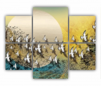 Set 6 Tablouri Multicanvas Pasari care zboara peste luna - arta abstracta 0775 100X80 cm 