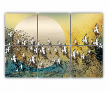 Set 6 Tablouri Multicanvas Pasari care zboara peste luna - arta abstracta 0775 120X80 cm 