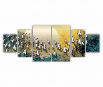 Set 6 Tablouri Multicanvas Pasari care zboara peste luna - arta abstracta 0775 200X80 cm 