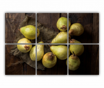 Set 6 Tablouri Multicanvas Pere pe panza si scandura de lemn 0838 120X80 cm 