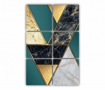 Set 6 Tablouri Multicanvas Textura creativa a marmurei incrustatie de mozaic modern verde si auriu 0824 80X120 cm 