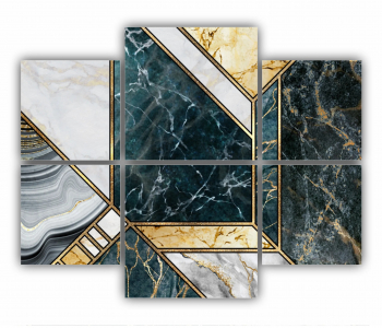 Set 6 Tablouri Multicanvas Textura creativa a marmurei incrustatie de mozaic modern verde si auriu 0827 100X80 cm 