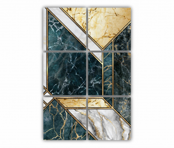Set 6 Tablouri Multicanvas Textura creativa a marmurei incrustatie de mozaic modern verde si auriu 0827 80X120 cm 