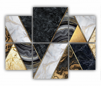 Set 6 Tablouri Multicanvas Textura creativa a marmurei incrustatie de mozaic modern verde si auriu 0829 100X80 cm 