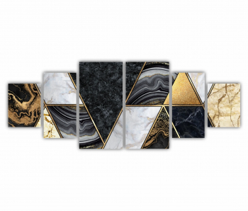 Set 6 Tablouri Multicanvas Textura creativa a marmurei incrustatie de mozaic modern verde si auriu 0829 200X80 cm 