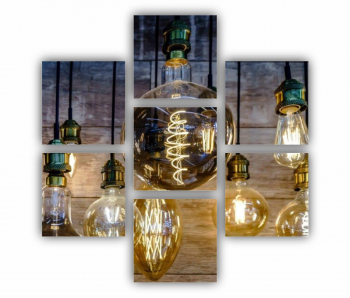 Set 7 Tablouri Multicanvas Becuri de iluminat vintage 0425 180X180 cm 