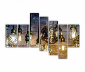 Set 7 Tablouri Multicanvas Becuri de iluminat vintage 0425 240X160 cm 