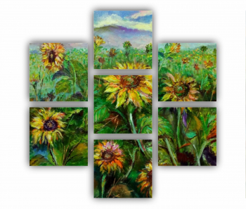 Set 7 Tablouri Multicanvas Camp de floarea soarelui 1 0071 180X180 cm 