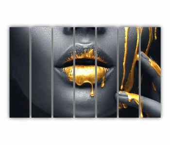 Set 7 Tablouri Multicanvas Femei in machiaj auriu - Lips golden 0545 210X120 cm 