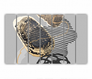 Set 7 Tablouri Multicanvas Fundal de arta abstracta cu elemente de cerneala cu alcool auriu stralucitor si forme geometrice 0799 210X120 cm 